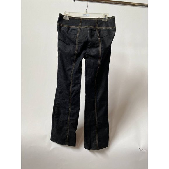 Bisou Bisou Womens Straight Leg Jeans Blue Stretch Stitching Dark Wash Denim 4 - Picture 5 of 8